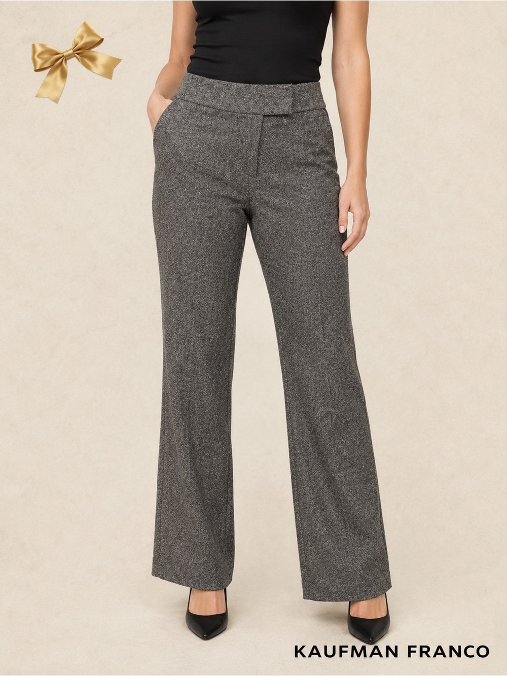Kaufman Franco Pants Wool Blend Tweed Black & White Woven Sz US10/ EUR 46 New